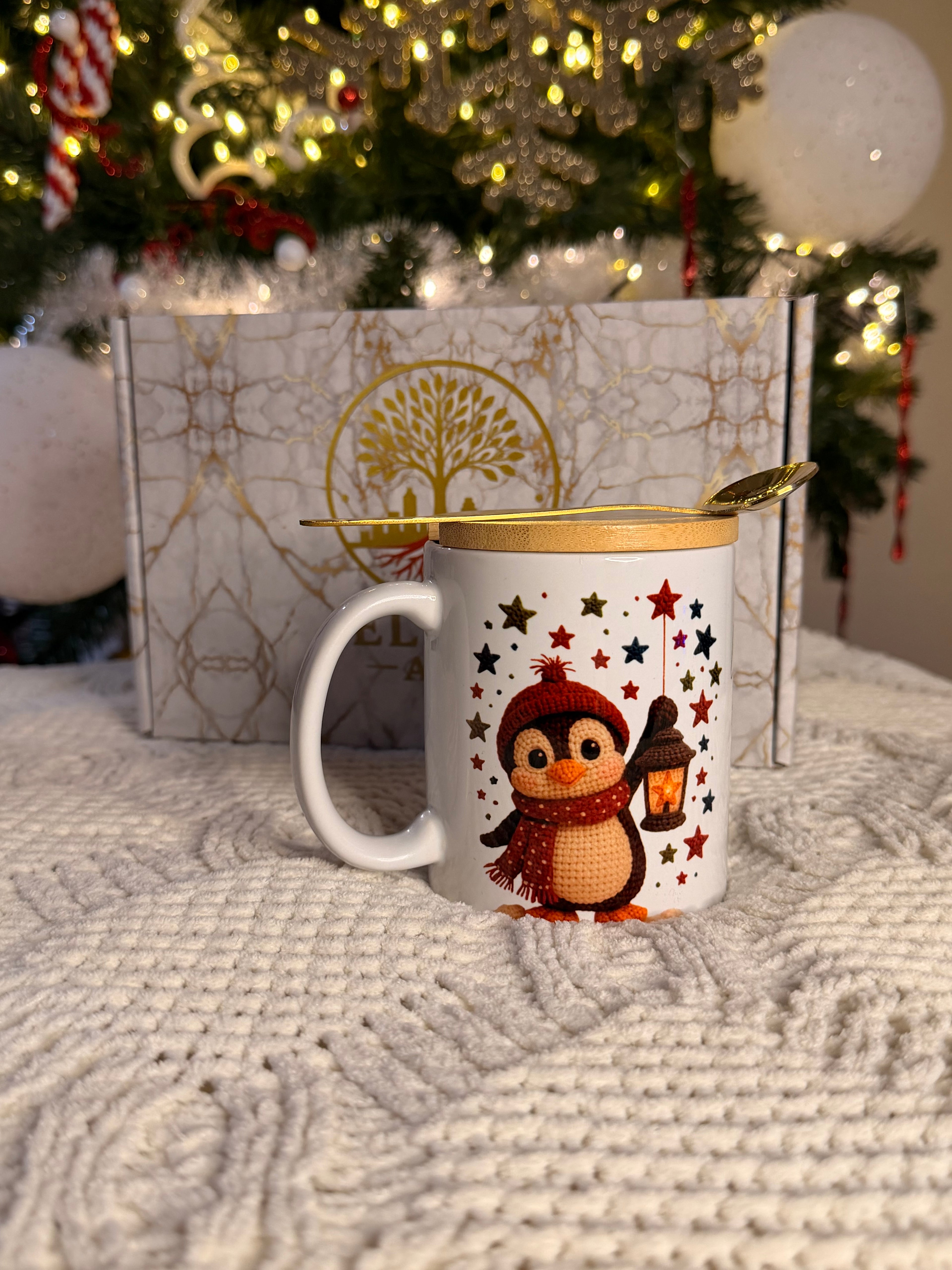 Premium Christmas Mug Gift Set (11oz) w/ Bamboo Lid & Gold Spoon | Cozy Christian & Holiday Designs - ELYON ATX