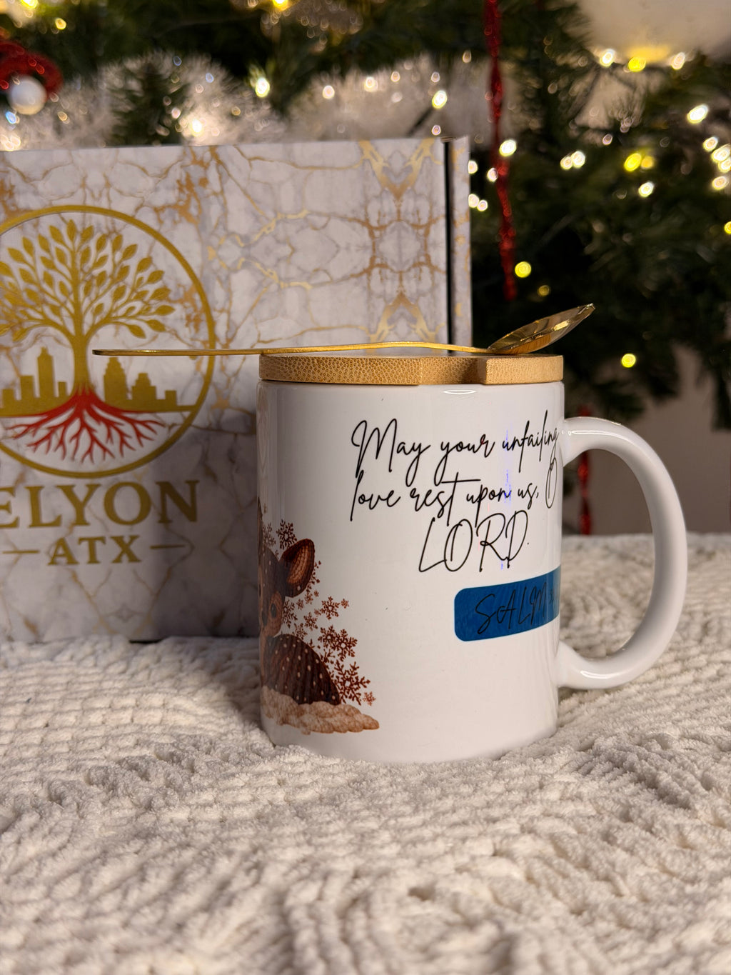 Premium Christmas Mug Gift Set (11oz) w/ Bamboo Lid & Gold Spoon | Cozy Christian & Holiday Designs - ELYON ATX