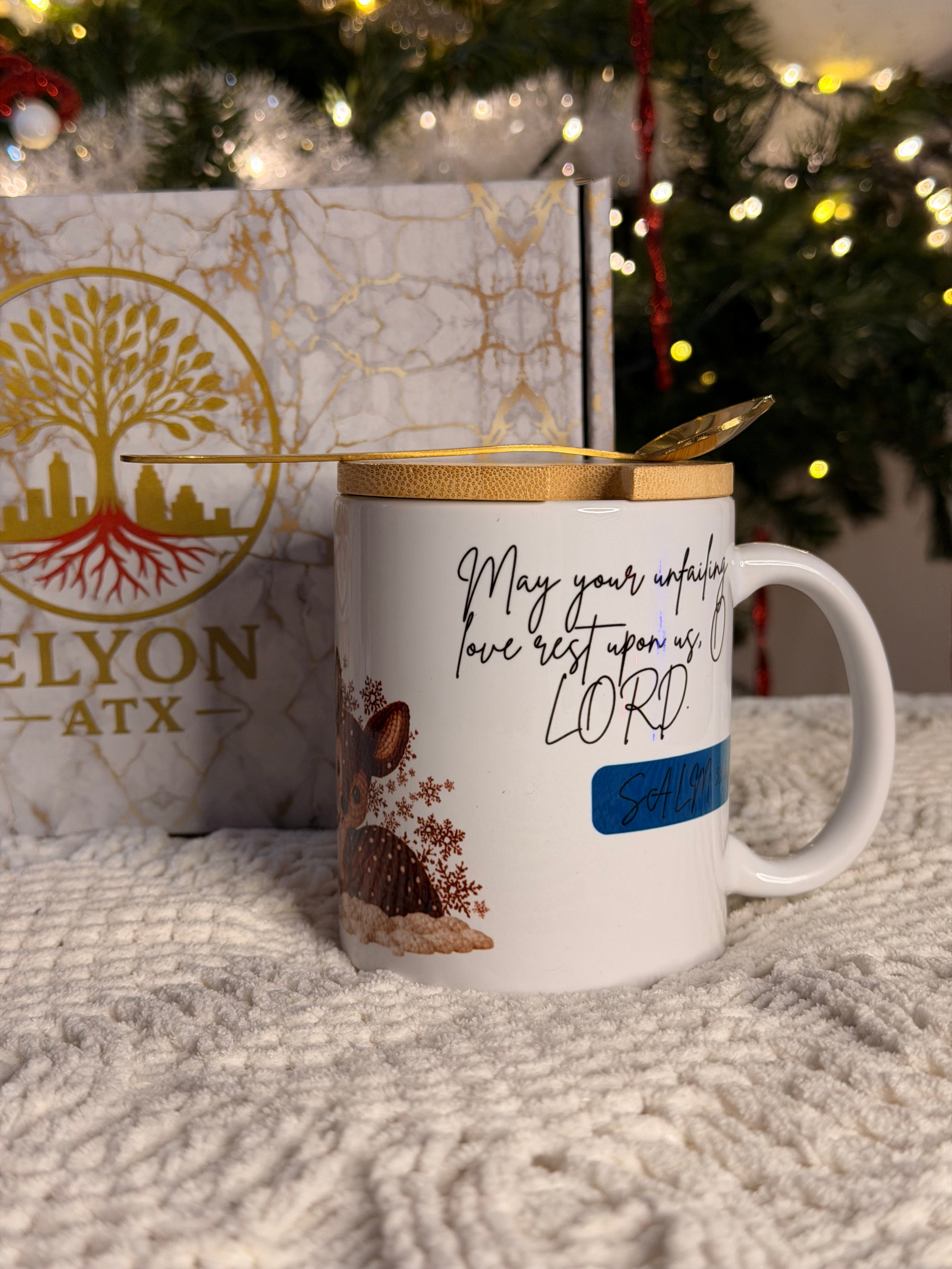 Premium Christmas Mug Gift Set (11oz) w/ Bamboo Lid & Gold Spoon | Cozy Christian & Holiday Designs - ELYON ATX