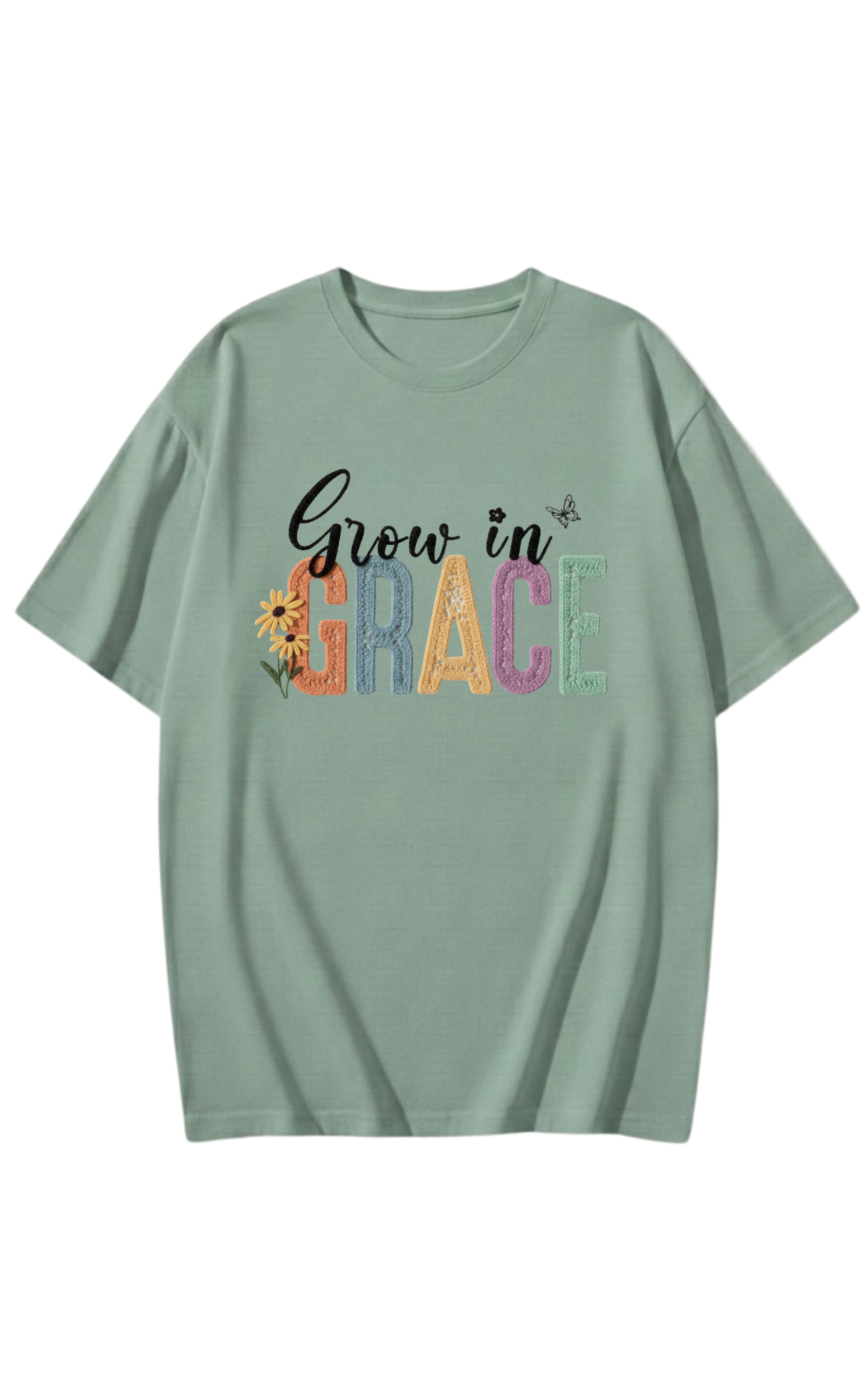 Grow in Grace T-Shirt - Soft Cotton Unisex Top - Aesthetic Floral Graphic Tee - Classic Fit Cotton Gift Tee - Premium Comfort Streetwear