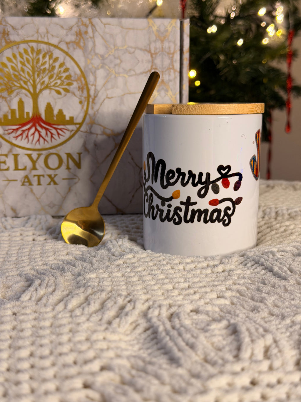 Premium Christmas Mug Gift Set (11oz) w/ Bamboo Lid & Gold Spoon | Cozy Christian & Holiday Designs - ELYON ATX