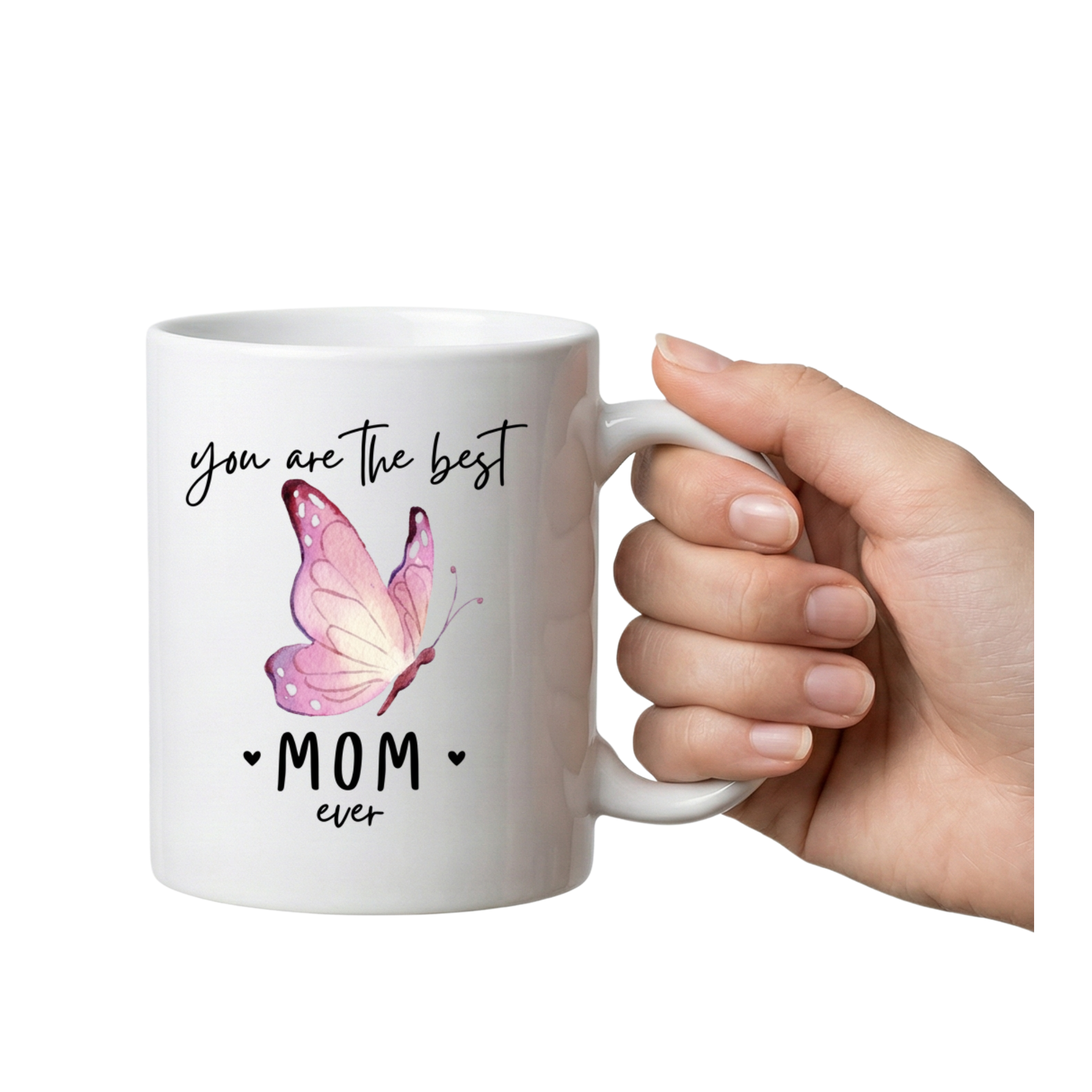 Best Mom Ever Gift Set - 3-Piece Premium Bundle: Canvas Tote Bag, Makeup Pouch & Butterfly Ceramic Mug