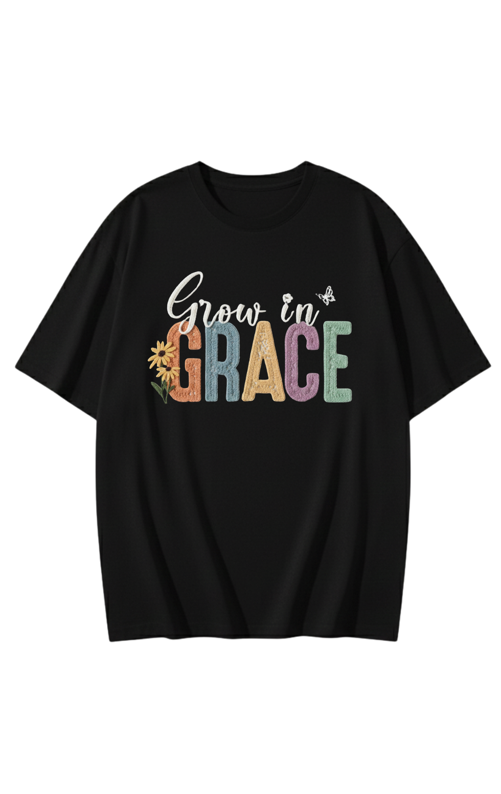 Grow in Grace T-Shirt - Soft Cotton Unisex Top - Aesthetic Floral Graphic Tee - Classic Fit Cotton Gift Tee - Premium Comfort Streetwear