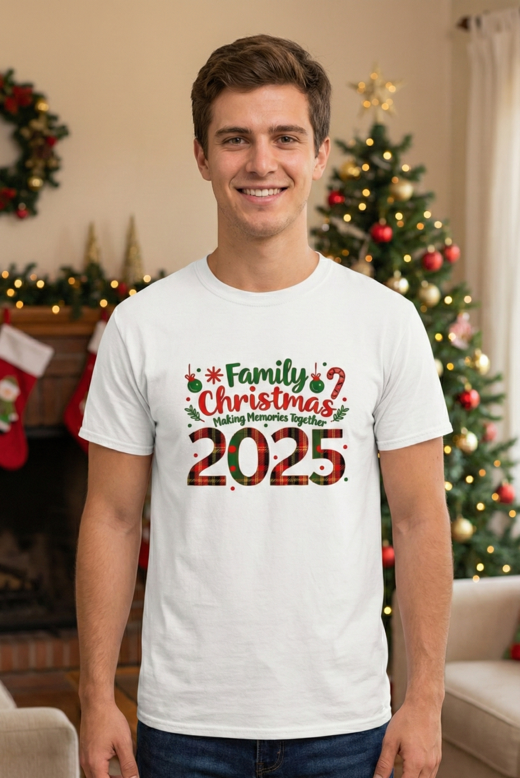 Family Christmas Matching T-Shirts 2025 Cute Plaid Holiday Xmas Tees for Mom Dad Kids Fun Family Photo Outfits