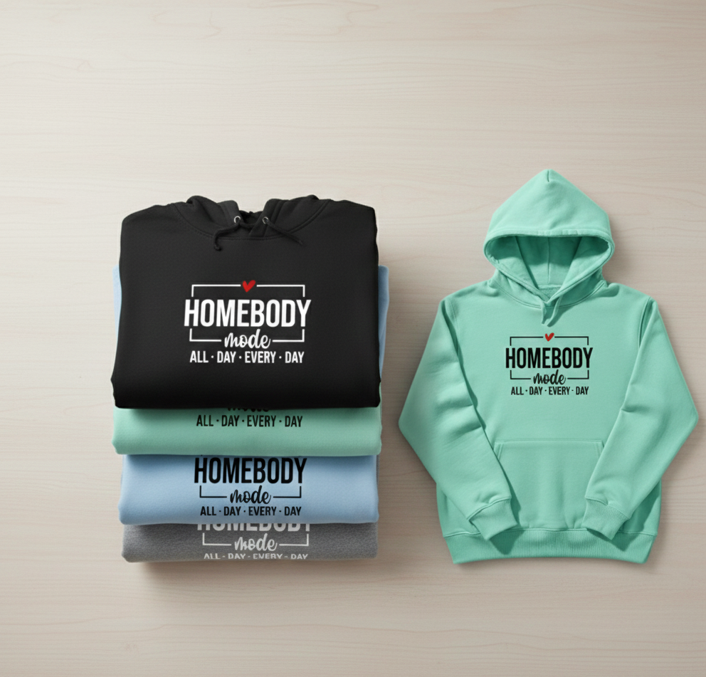 "HOMEBODY MODE" Cute Graphic Hoodie | Aesthetic Cozy Sweatshirt with Heart Design