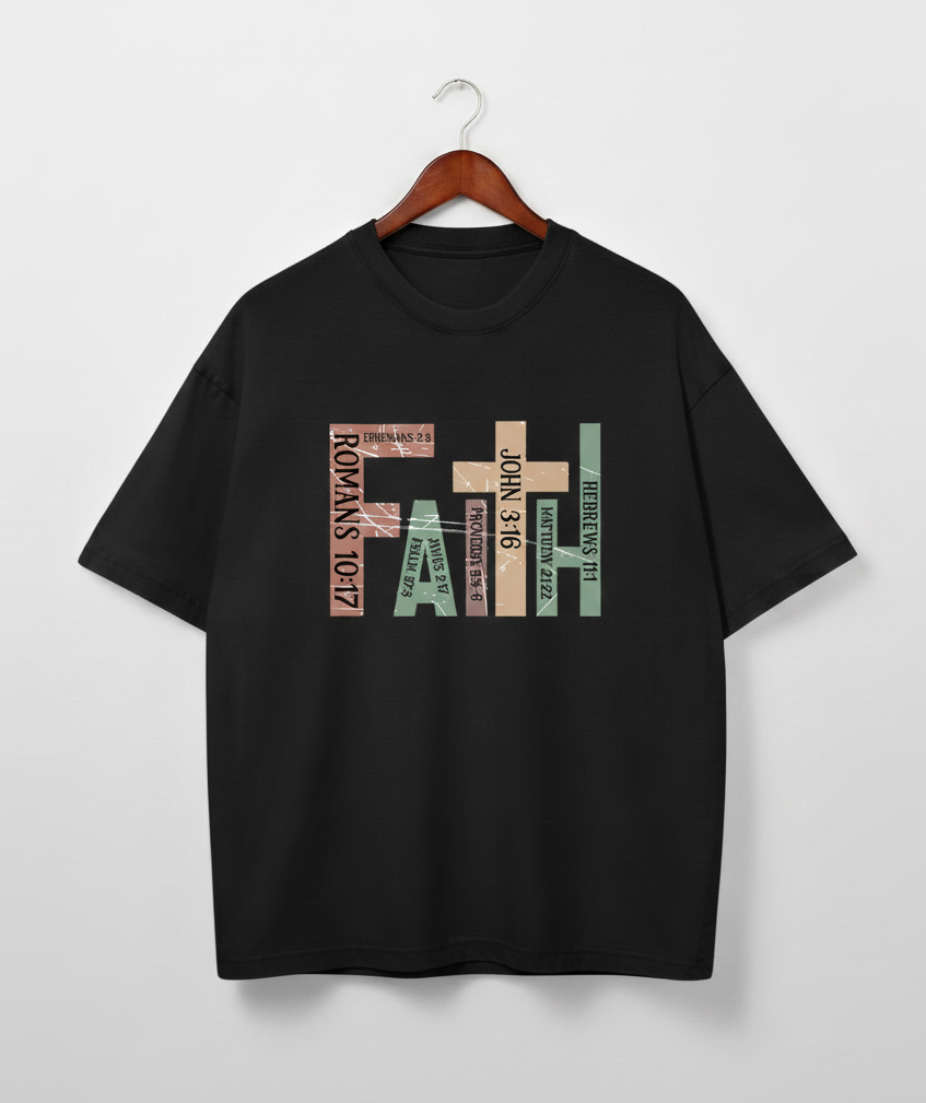 Faith Christian T-Shirt with Bible Verses - Vintage Distressed Cross Design - Religious Scripture Gift for Men