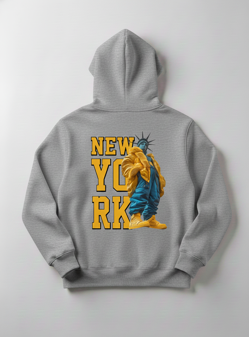 New York Hoodie Statue of Liberty Streetwear Graphic – Urban NYC Style Pullover Sweatshirt – Cool Hip Hop Fashion Gift for Men & Women