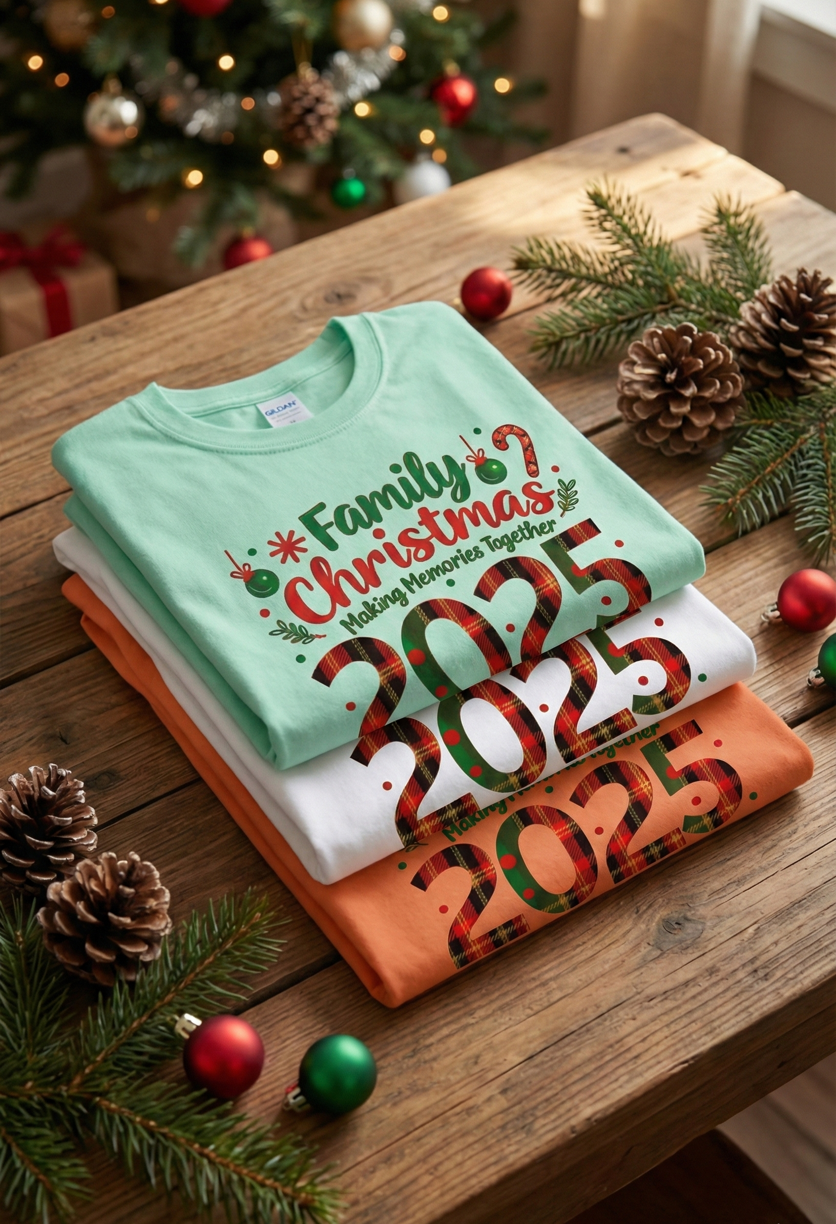 Family Christmas Matching T-Shirts 2025 Cute Plaid Holiday Xmas Tees for Mom Dad Kids Fun Family Photo Outfits