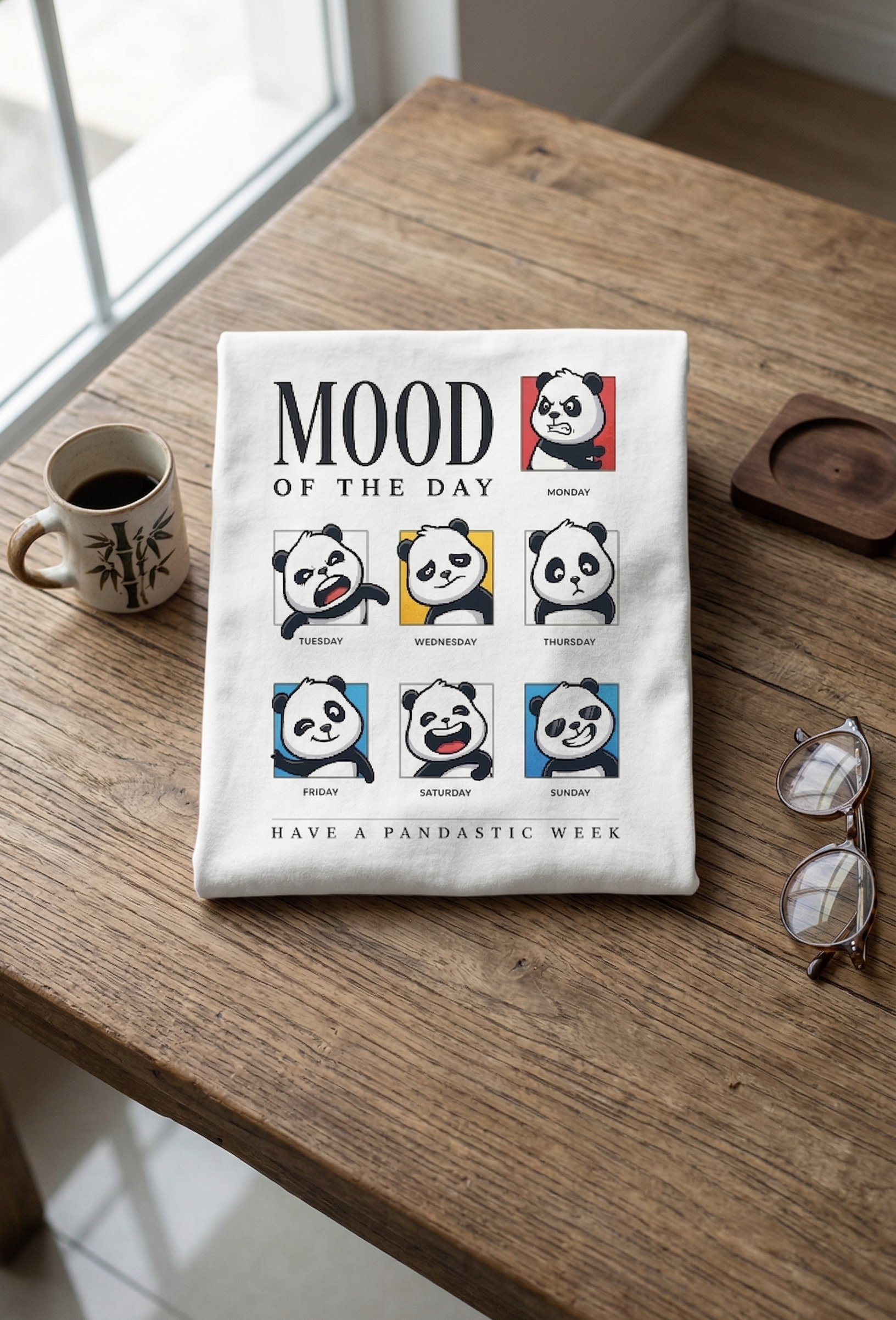 Funny Panda Mood of the Day T-Shirt - Relatable Weekly Vibes Graphic Tee - Soft Cotton Unisex Shirt - Perfect Gift shirts men y2k retro