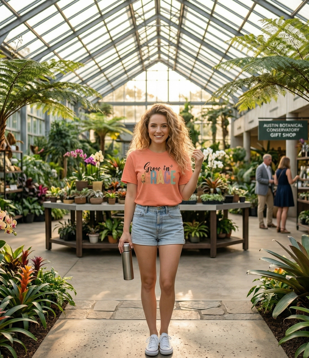 Grow in Grace T-Shirt - Soft Cotton Unisex Top - Aesthetic Floral Graphic Tee - Classic Fit Cotton Gift Tee - Premium Comfort Streetwear