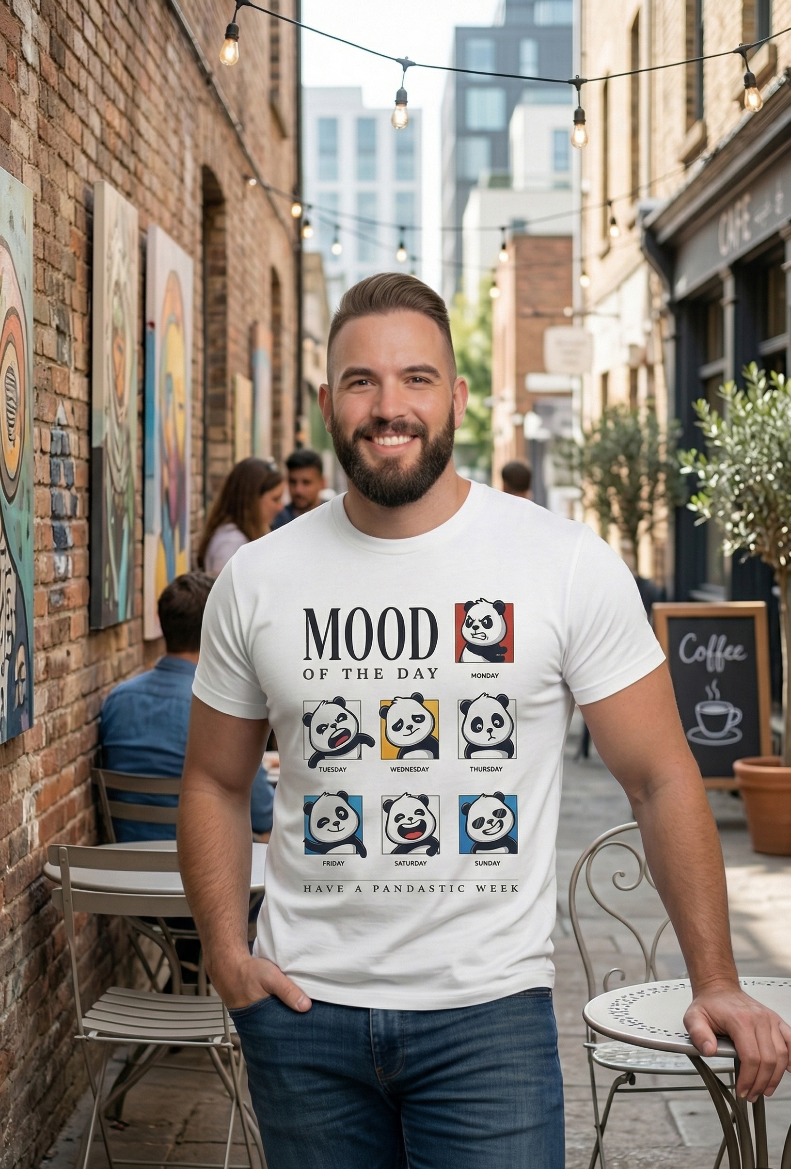 Funny Panda Mood of the Day T-Shirt - Relatable Weekly Vibes Graphic Tee - Soft Cotton Unisex Shirt - Perfect Gift shirts men y2k retro