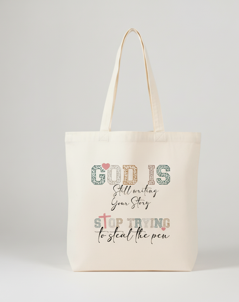 God is Still Writing Your Story Tote Bag Inspirational Canvas for Women Aesthetic Faith-Based Reusable Shopper & Gift