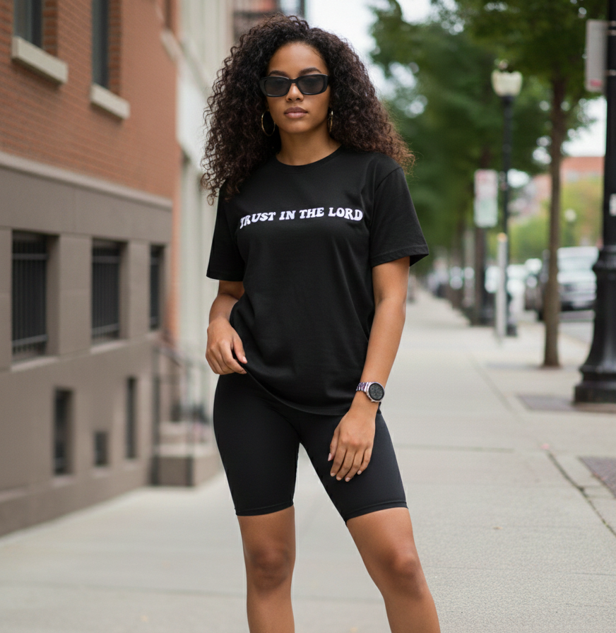 Trust In The Lord T-Shirt | Proverbs 3:5-6 Christian Shirt | Retro Faith Based Back Print Tee | Religious Gift for Men & Women | Bible Verse Top