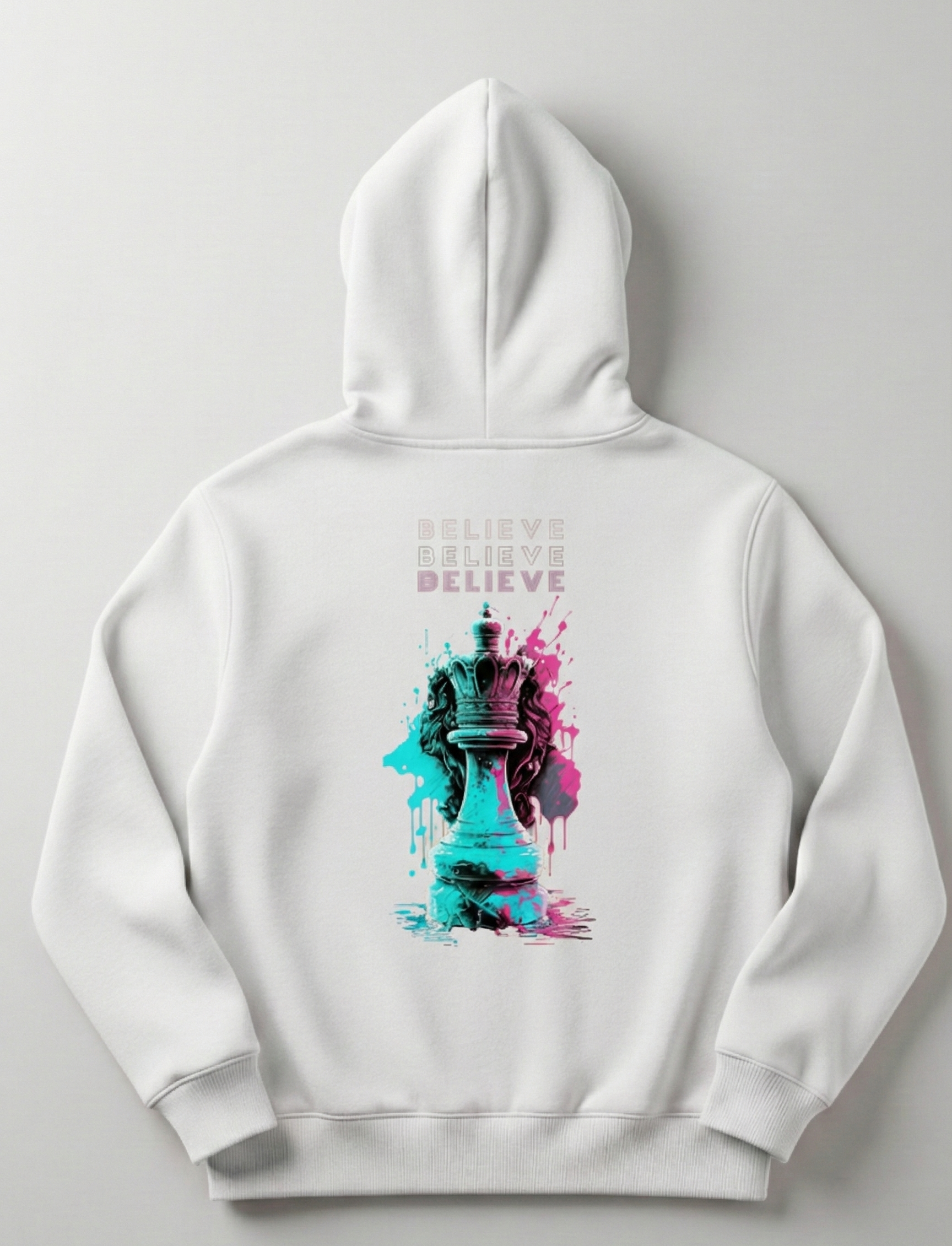 BELIEVE Queen Chess Piece Hoodie Motivational Streetwear Graphic Pullover Sweatshirt for Men & Women Casual