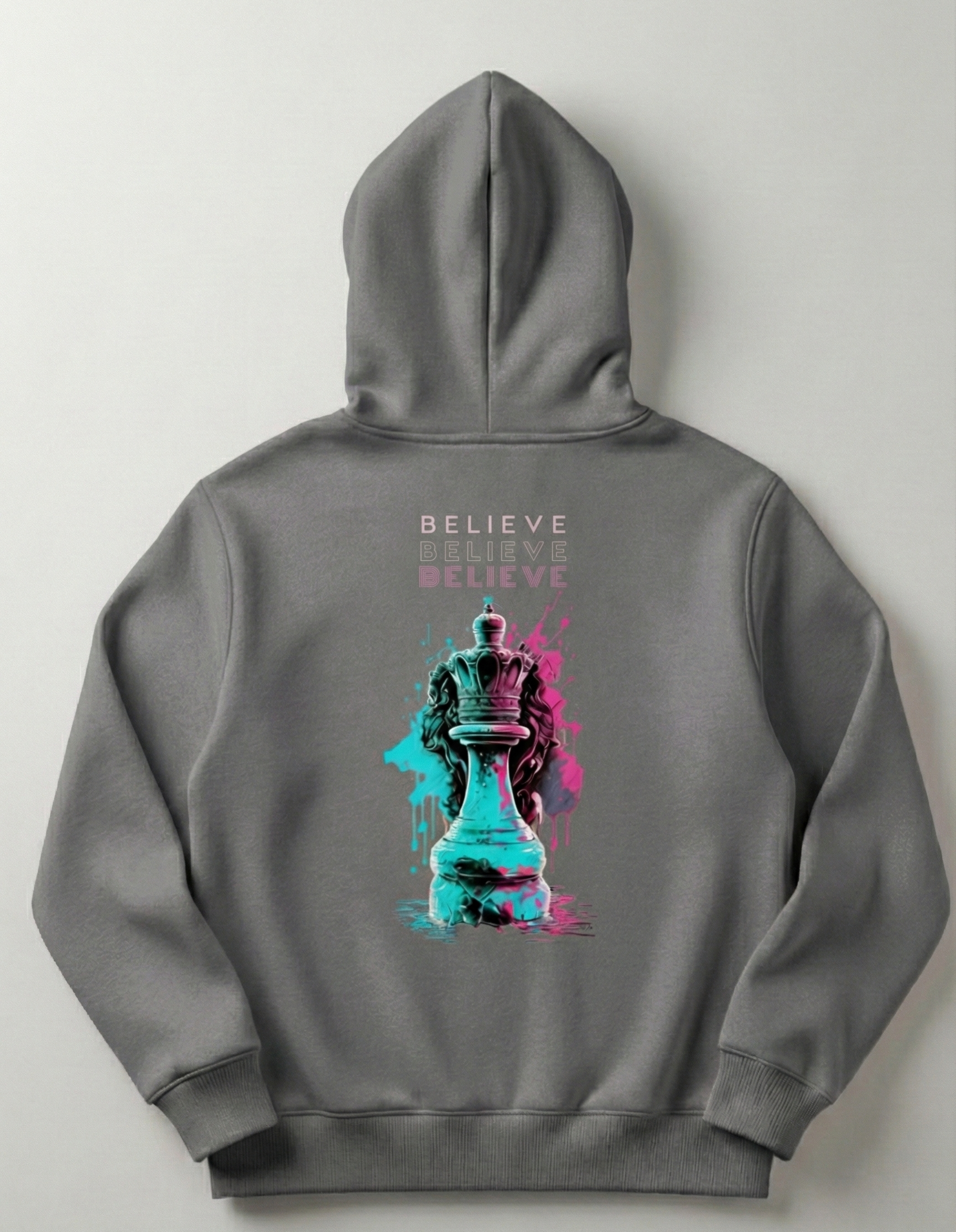 BELIEVE Queen Chess Piece Hoodie Motivational Streetwear Graphic Pullover Sweatshirt for Men & Women Casual