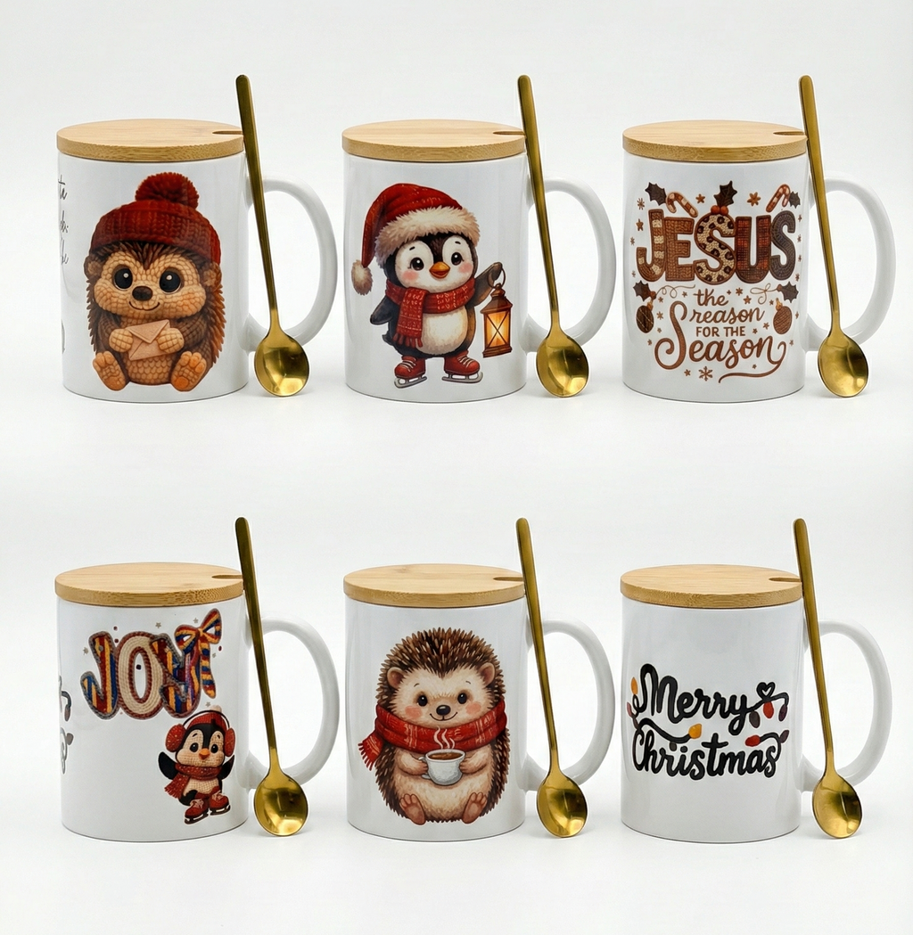 Premium Christmas Mug Gift Set (11oz) w/ Bamboo Lid & Gold Spoon | Cozy Christian & Holiday Designs - ELYON ATX