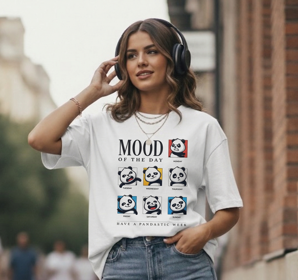 Funny Panda Mood of the Day T-Shirt - Relatable Weekly Vibes Graphic Tee - Soft Cotton Unisex Shirt - Perfect Gift shirts men y2k retro