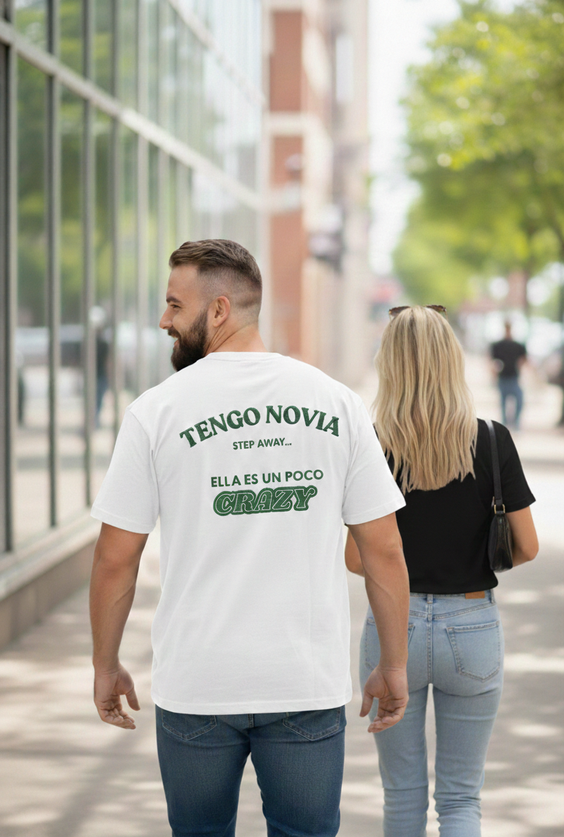 Funny Spanglish "Tengo Novia" Shirt - "Ella es un poco Crazy" Boyfriend Gift - Viral Couple Tee