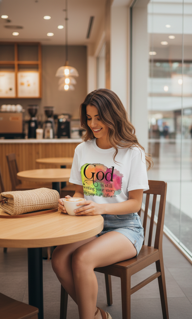 God Is Still Writing Your Story Christian T-Shirt Inspirational Faith Watercolor Graphic Tee for Men & Women Religious Encouragement Gift