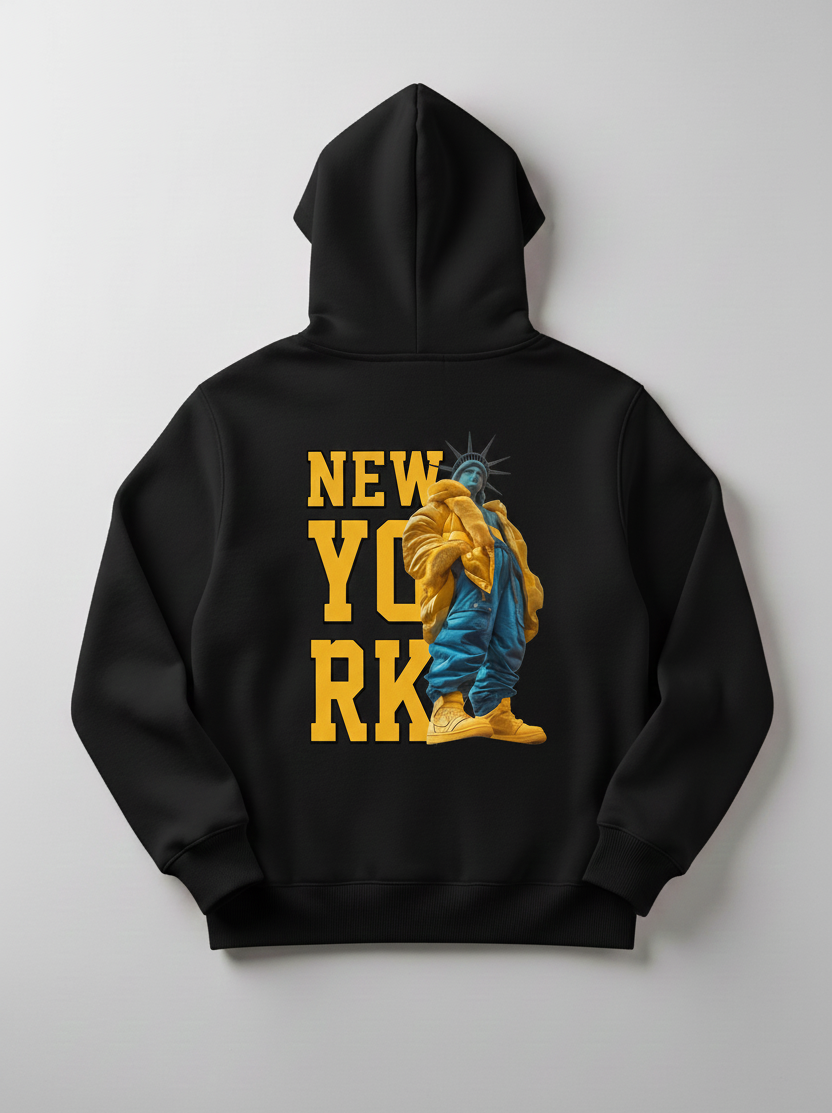 New York Hoodie Statue of Liberty Streetwear Graphic – Urban NYC Style Pullover Sweatshirt – Cool Hip Hop Fashion Gift for Men & Women