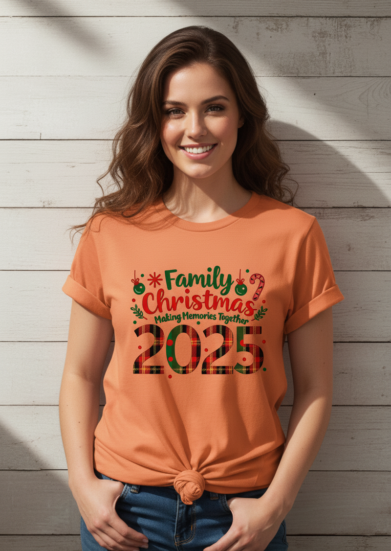 Family Christmas Matching T-Shirts 2025 Cute Plaid Holiday Xmas Tees for Mom Dad Kids Fun Family Photo Outfits