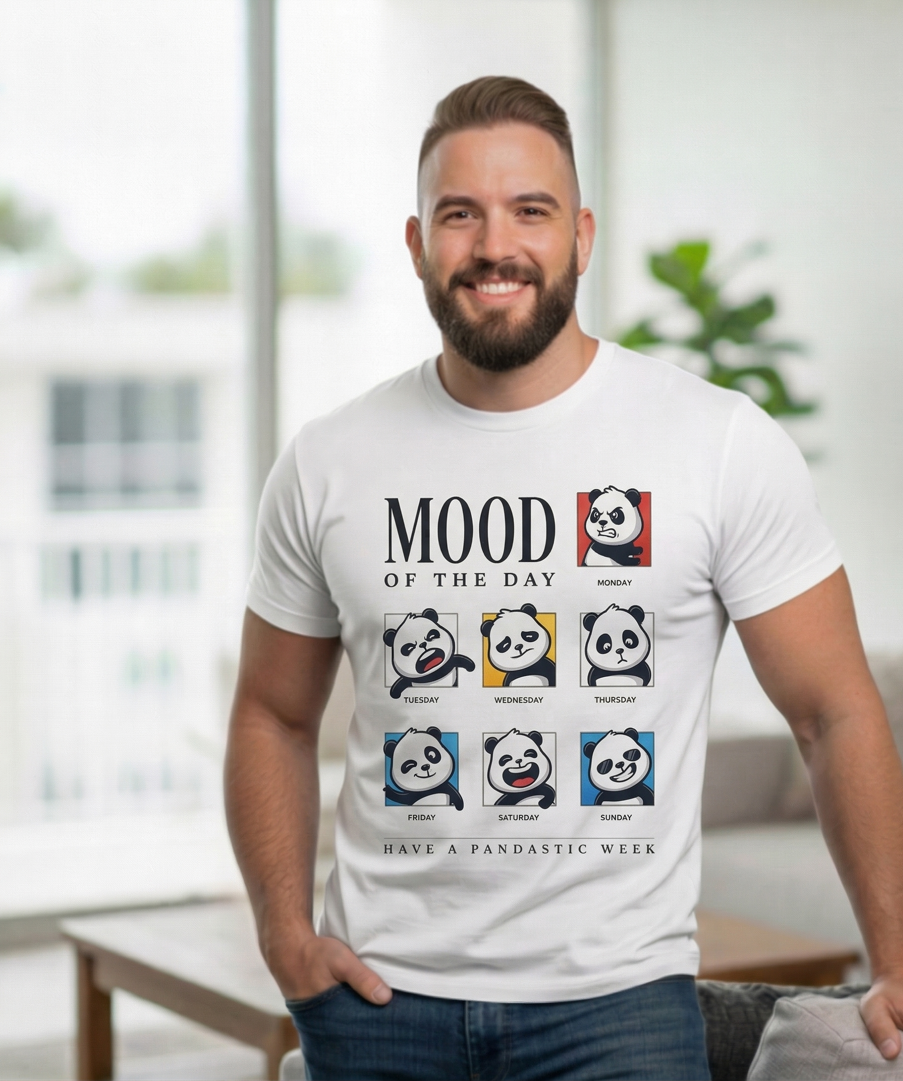 Funny Panda Mood of the Day T-Shirt - Relatable Weekly Vibes Graphic Tee - Soft Cotton Unisex Shirt - Perfect Gift shirts men y2k retro