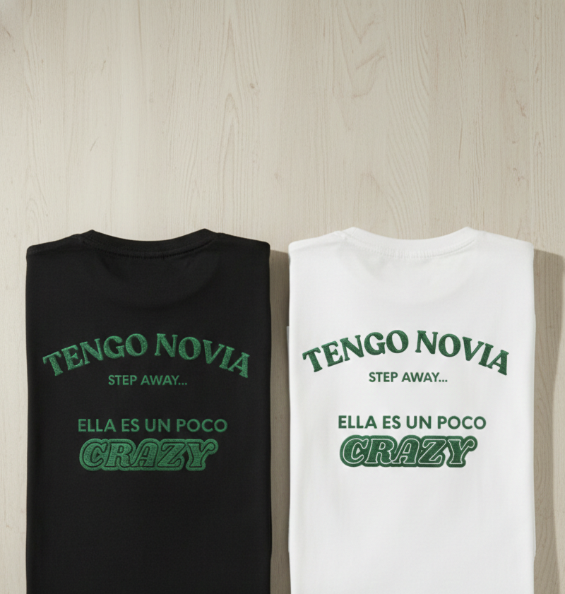 Funny Spanglish "Tengo Novia" Shirt - "Ella es un poco Crazy" Boyfriend Gift - Viral Couple Tee