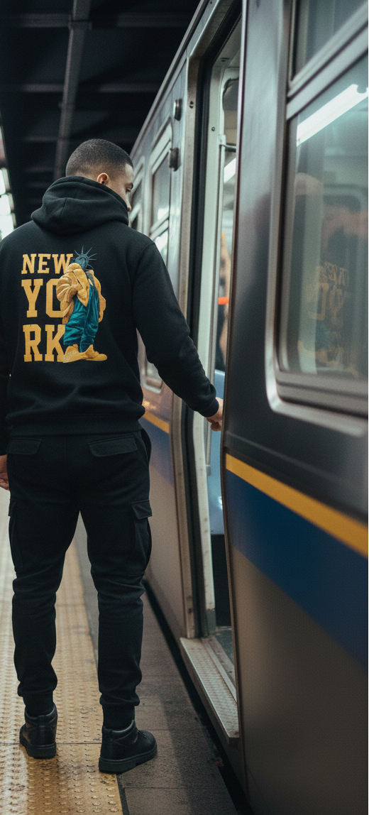 New York Hoodie Statue of Liberty Streetwear Graphic – Urban NYC Style Pullover Sweatshirt – Cool Hip Hop Fashion Gift for Men & Women