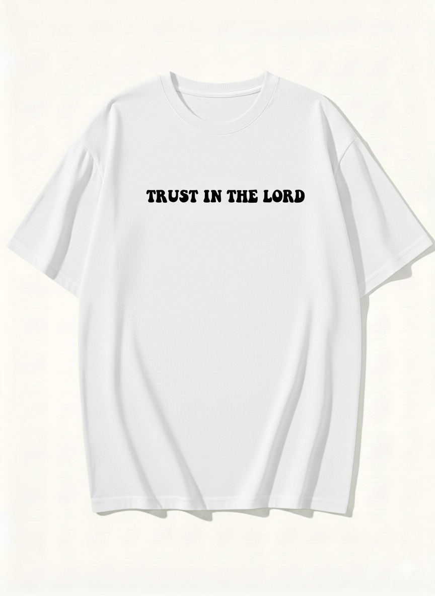Trust In The Lord T-Shirt | Proverbs 3:5-6 Christian Shirt | Retro Faith Based Back Print Tee | Religious Gift for Men & Women | Bible Verse Top