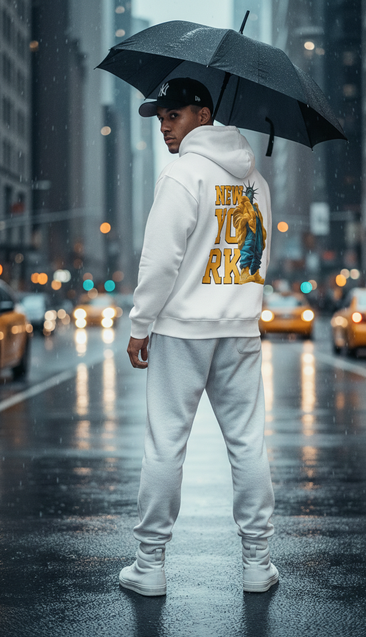 New York Hoodie Statue of Liberty Streetwear Graphic – Urban NYC Style Pullover Sweatshirt – Cool Hip Hop Fashion Gift for Men & Women