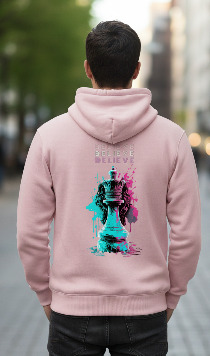BELIEVE Queen Chess Piece Hoodie Motivational Streetwear Graphic Pullover Sweatshirt for Men & Women Casual