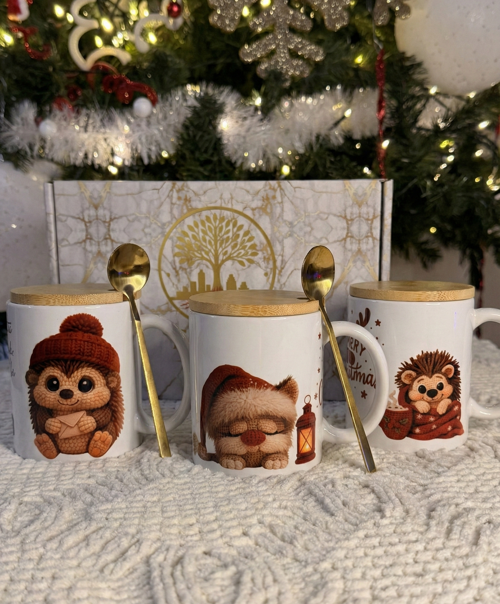 Premium Christmas Mug Gift Set (11oz) w/ Bamboo Lid & Gold Spoon | Cozy Christian & Holiday Designs - ELYON ATX