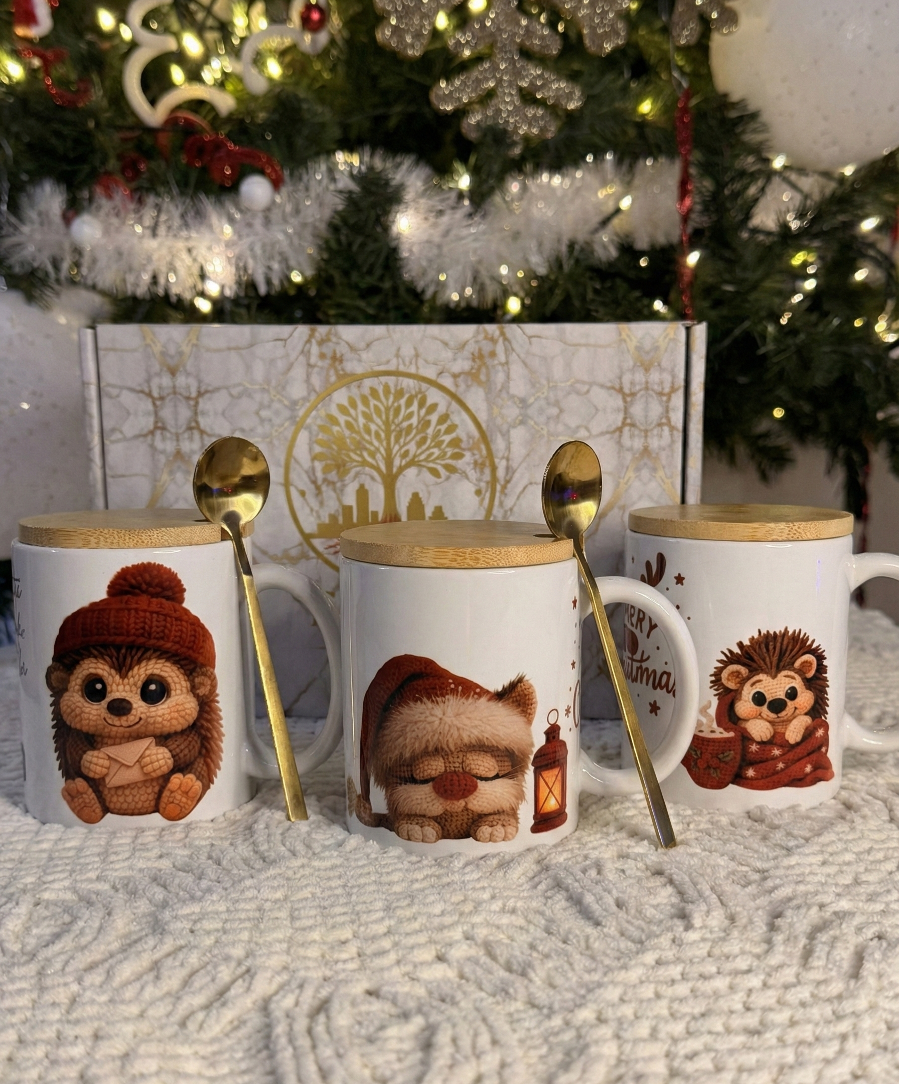Premium Christmas Mug Gift Set (11oz) w/ Bamboo Lid & Gold Spoon | Cozy Christian & Holiday Designs - ELYON ATX