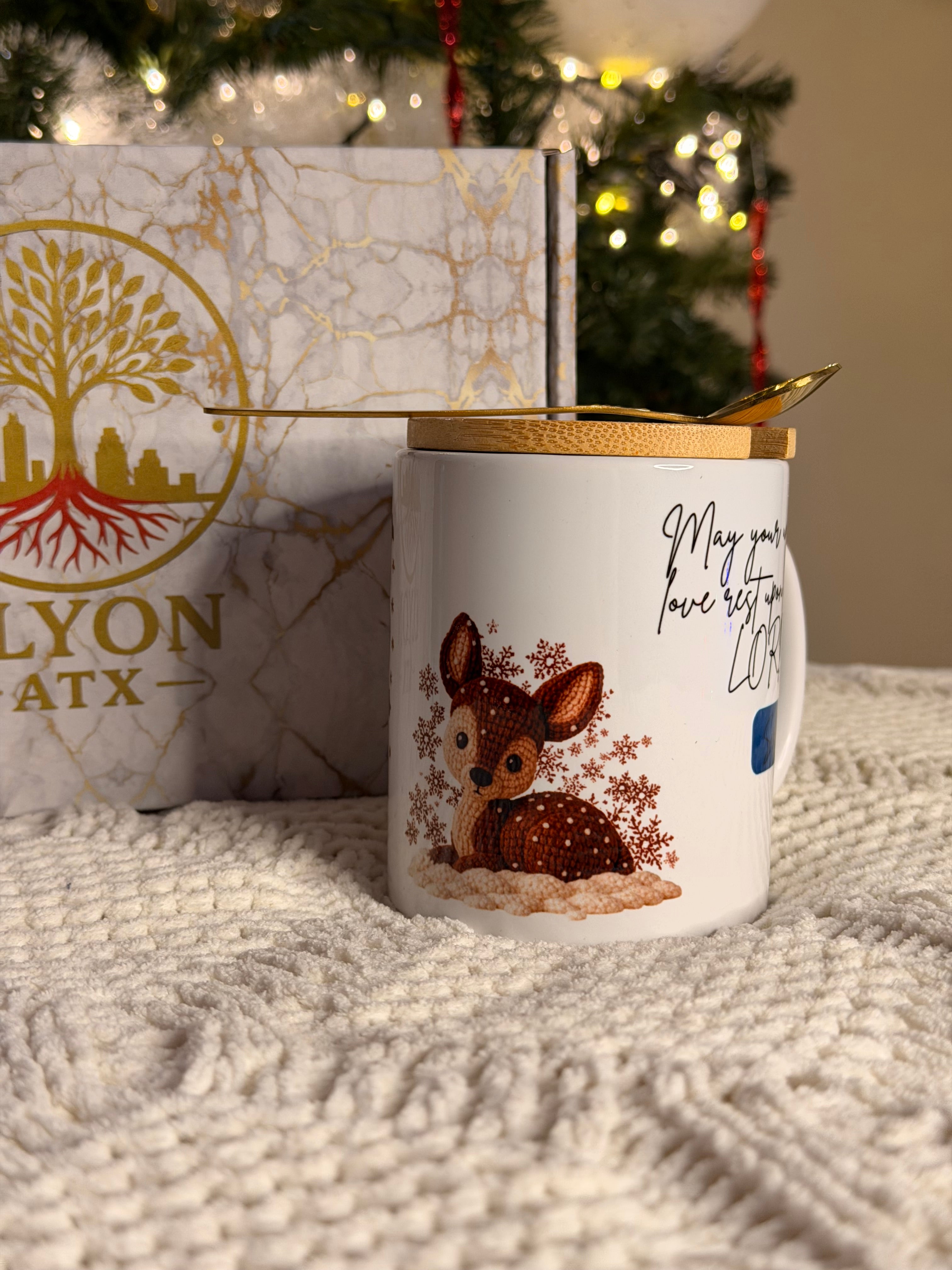 Premium Christmas Mug Gift Set (11oz) w/ Bamboo Lid & Gold Spoon | Cozy Christian & Holiday Designs - ELYON ATX