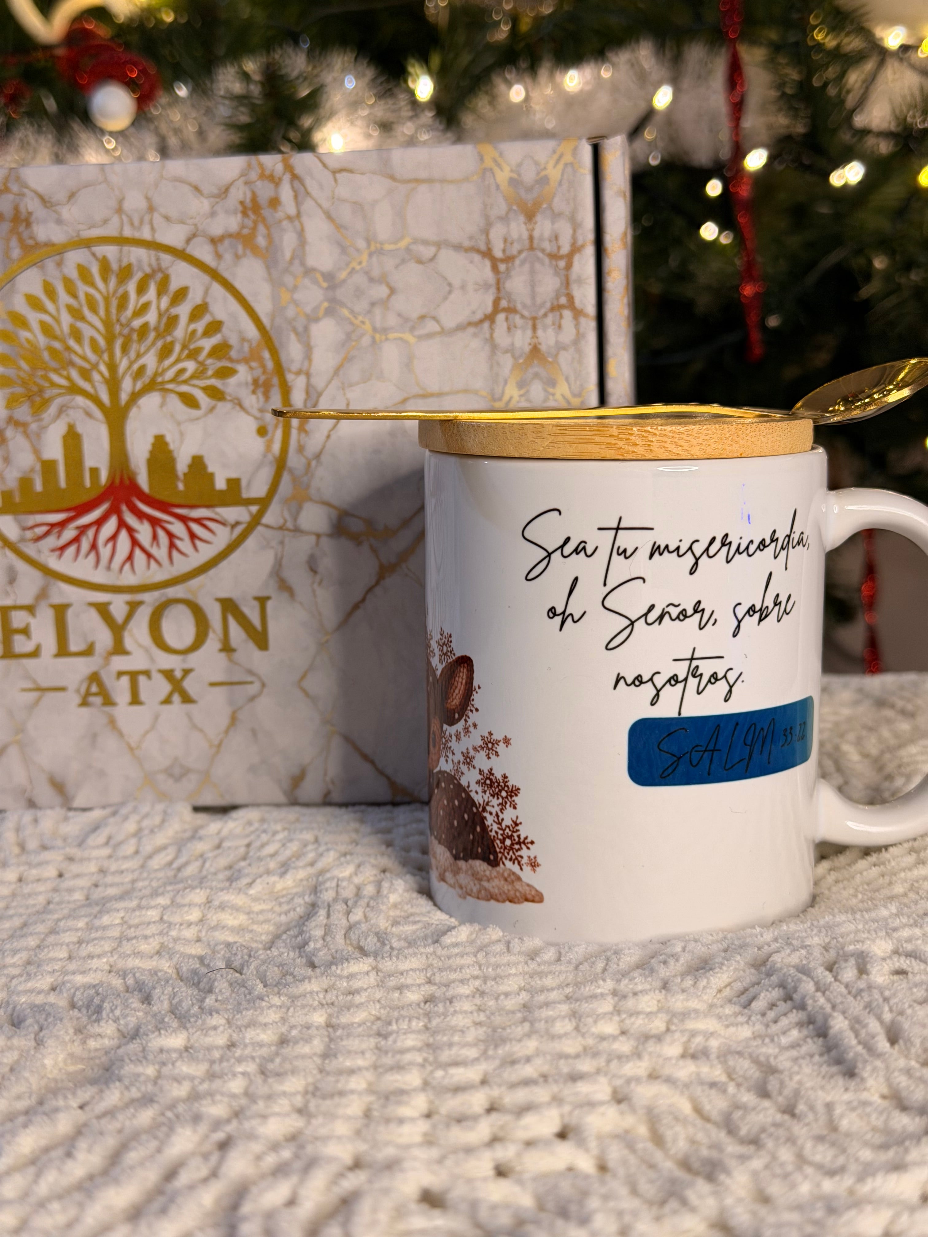 Premium Christmas Mug Gift Set (11oz) w/ Bamboo Lid & Gold Spoon | Cozy Christian & Holiday Designs - ELYON ATX