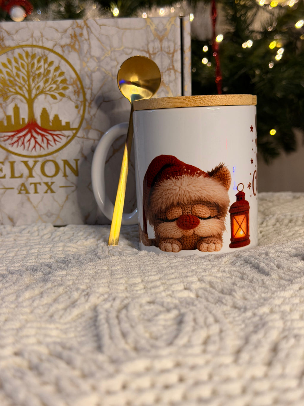 Premium Christmas Mug Gift Set (11oz) w/ Bamboo Lid & Gold Spoon | Cozy Christian & Holiday Designs - ELYON ATX