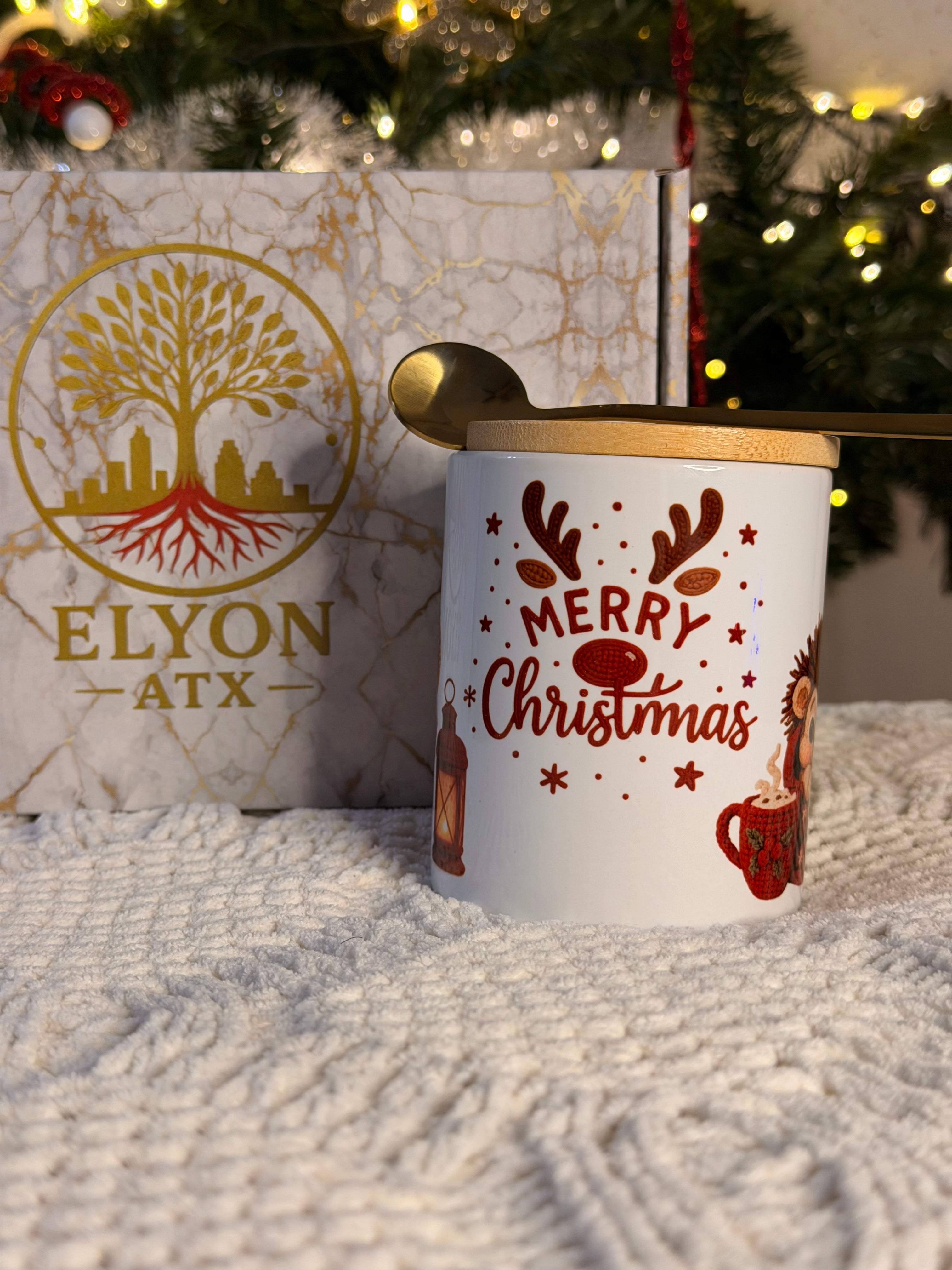 Premium Christmas Mug Gift Set (11oz) w/ Bamboo Lid & Gold Spoon | Cozy Christian & Holiday Designs - ELYON ATX