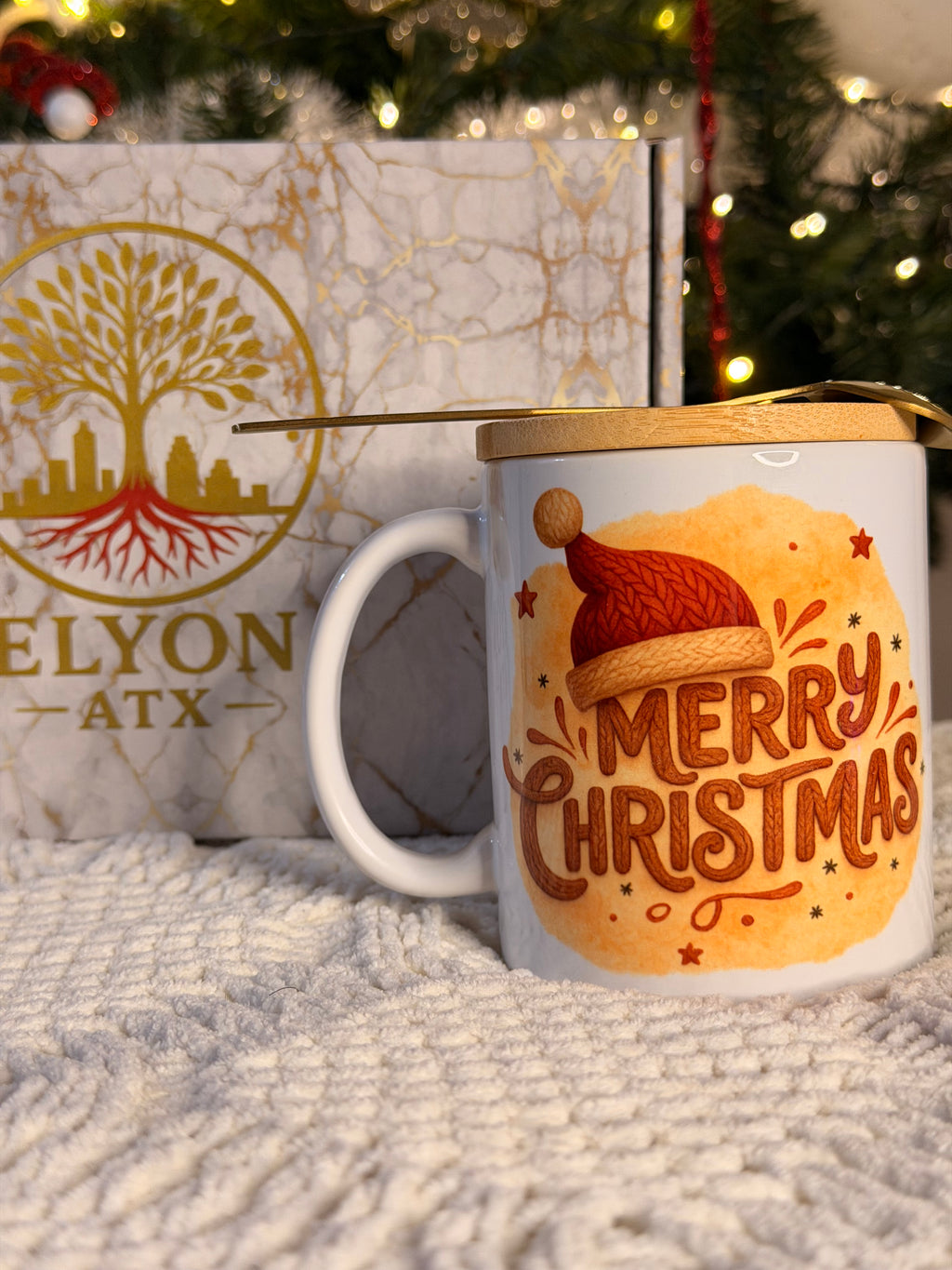 Premium Christmas Mug Gift Set (11oz) w/ Bamboo Lid & Gold Spoon | Cozy Christian & Holiday Designs - ELYON ATX
