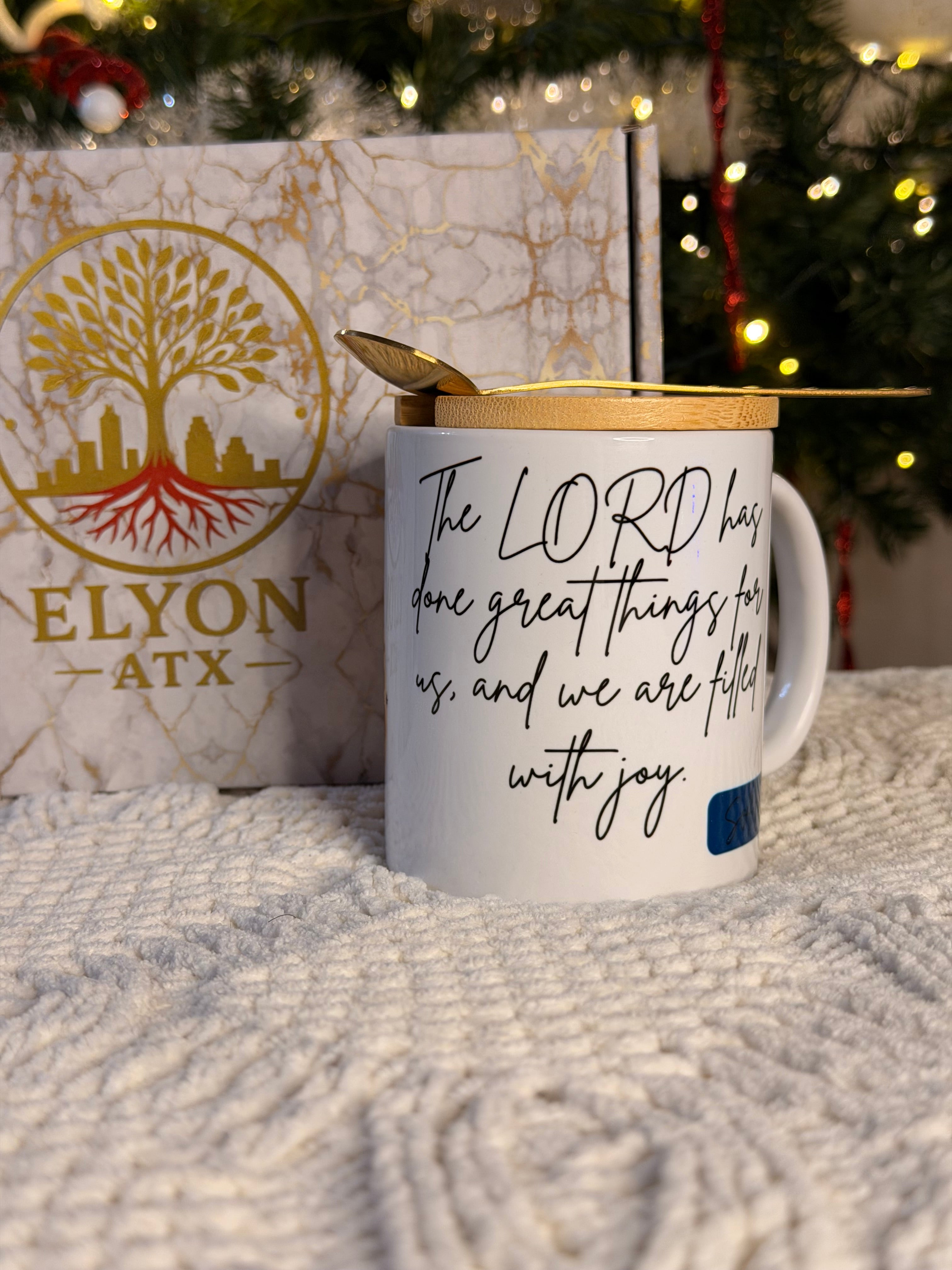 Premium Christmas Mug Gift Set (11oz) w/ Bamboo Lid & Gold Spoon | Cozy Christian & Holiday Designs - ELYON ATX