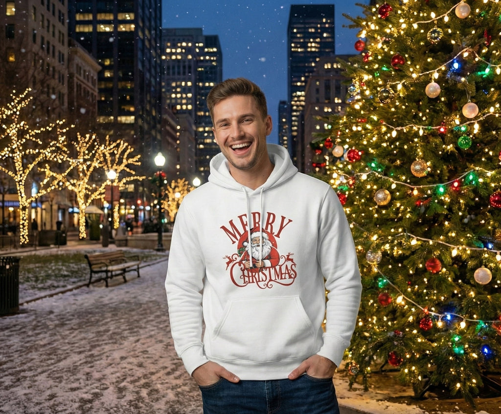 Merry Christmas Santa Hoodie | Unisex Holiday Pullover Sweatshirt