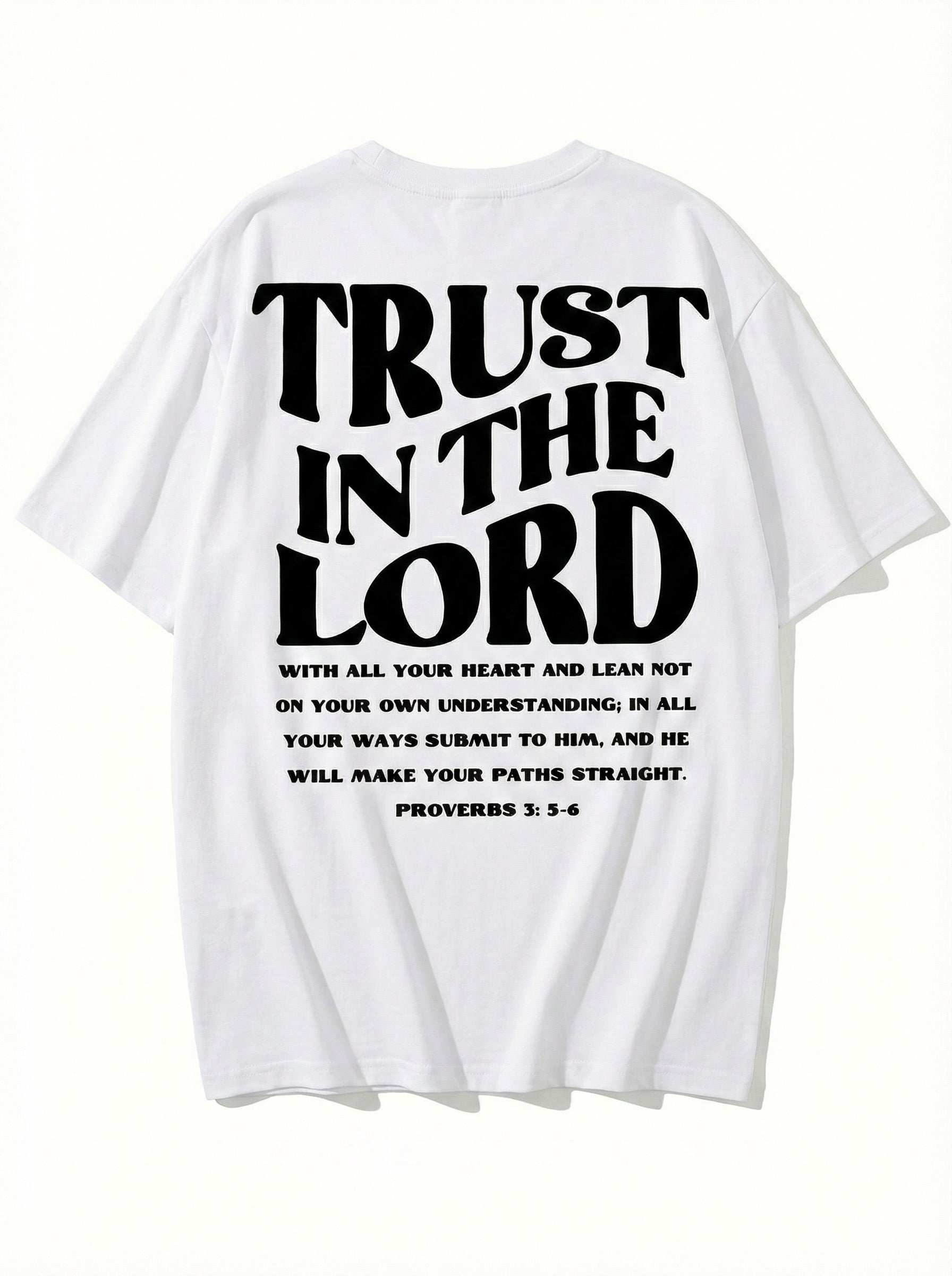 Trust In The Lord T-Shirt | Proverbs 3:5-6 Christian Shirt | Retro Faith Based Back Print Tee | Religious Gift for Men & Women | Bible Verse Top