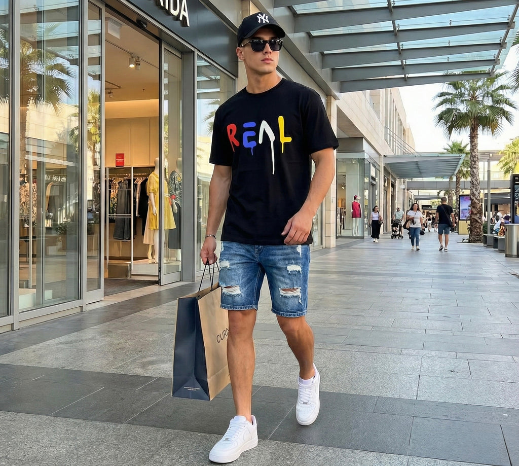 ELYON ATX "REAL" Graffiti Drip Graphic Tee | Colorful Urban Streetwear | Unisex T-Shirt | Vibrant Aesthetics | Soft 100% Cotton | Modern Artistic Design | Multiple Colorways