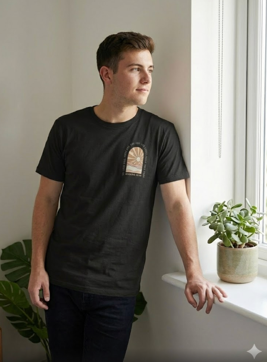 Exodus 14:14 Retro Christian T-Shirt | Faith Based Apparel | Oversized Boho Sunburst Tee for Men & Women | Front & Back Print