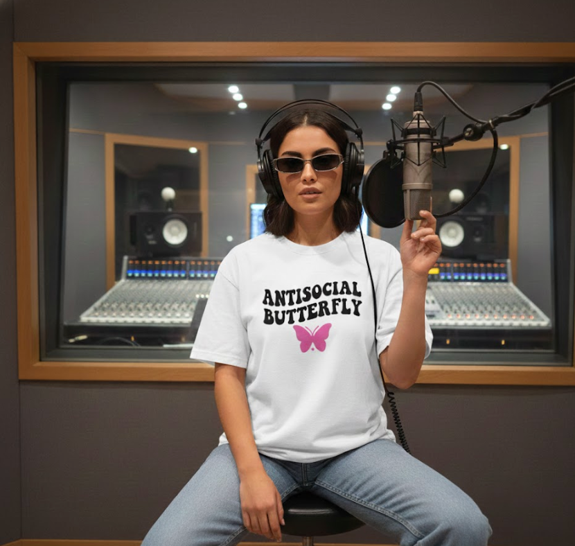 Antisocial Butterfly Oversized Graphic Tee Y2K Aesthetic Streetwear Unisex Cotton T-Shirt with Retro Wavy Font and Soft Breathable Fabric